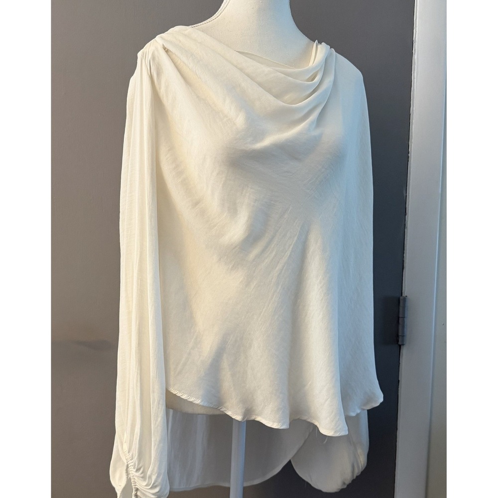 Free People Oversized Drape Neck Blouse Small Ivory Balloon Sleeves Feminine